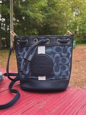 Coach Navy Signature Canvas Crossbody with White Stripe